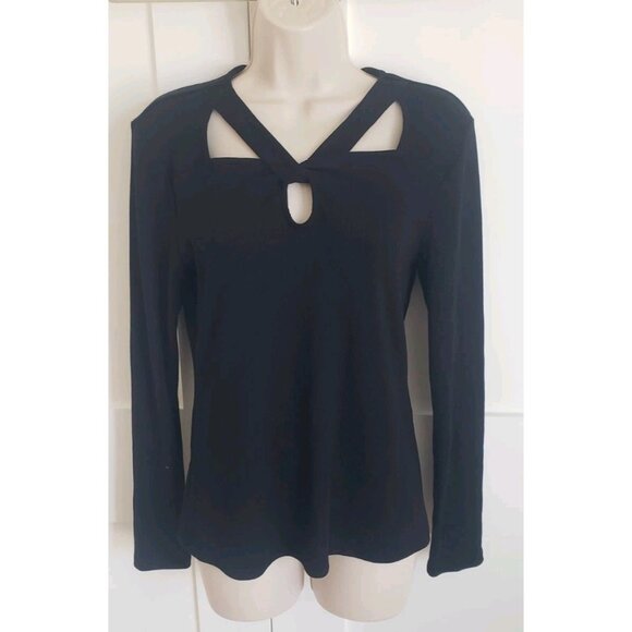 NEW INC INTERNATIONAL CONCEPTS BLACK TWISTED CUTOUT FRONT TOP MEDIUM - Picture 1 of 7